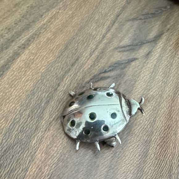 925 Sterling Silver Jewelry - Vintage Sterling Silver Ladybug Brooch with Green Accents pin